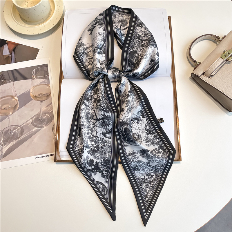 Face Scarf Mask - 高級ロングネッカチーフ、細いヘアバンド、女性用シルクスカーフ、ファッショナブルなヘッドバンド、バッグスカーフ、プリントヘアバンド、ネック スカーフ（レディース）