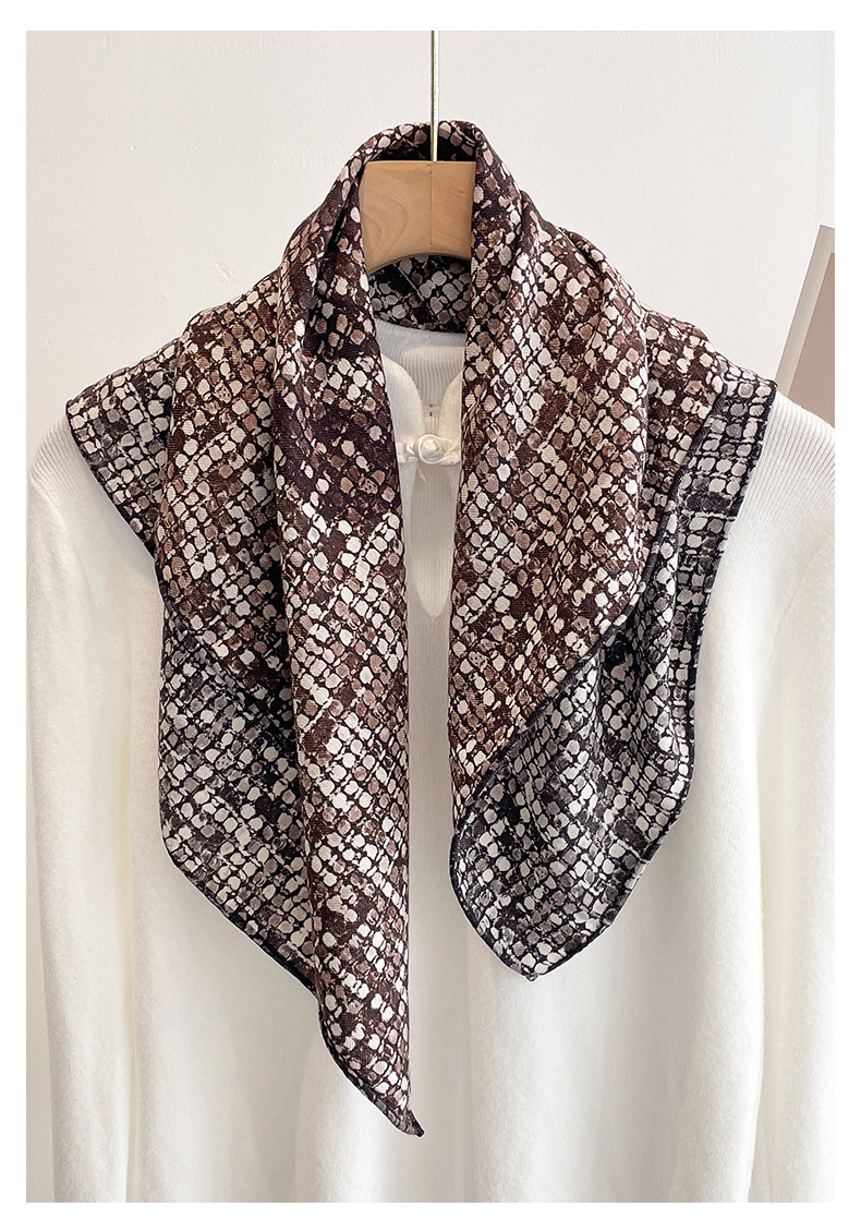 Face Scarf Mask - 70% ウール 30% シルクスカーフ女性のための春ヴィンテージコーヒーチェック柄スクエアスカーフレディースマフラーネックウォーマー男性アクセサリー