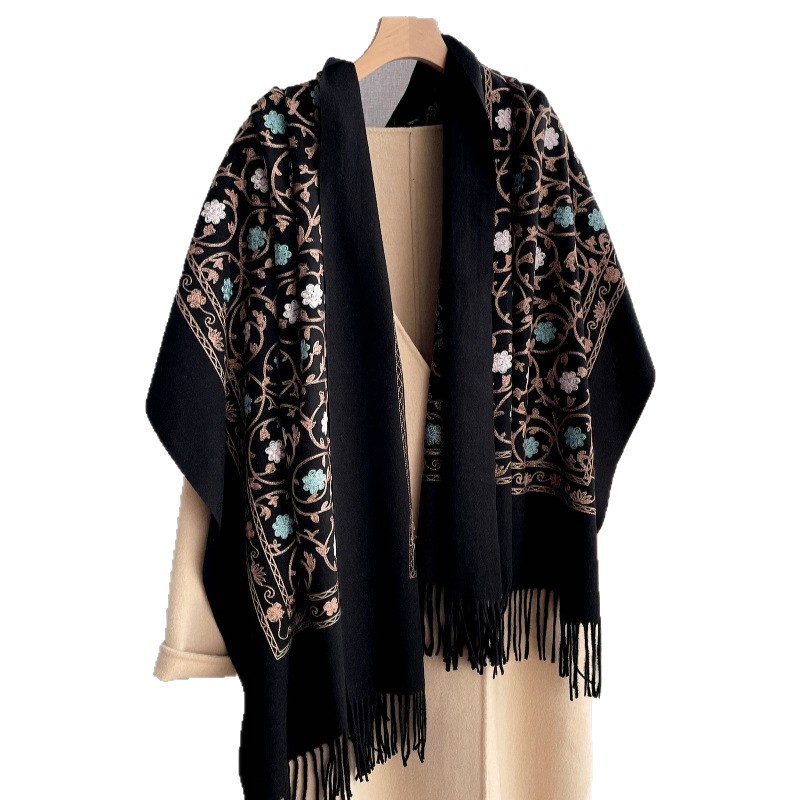 Woven Scarf Blanket - 2025年新作 刺繍入りカシミヤスカーフ レディース 冬用ショール ラップ ヒジャブ