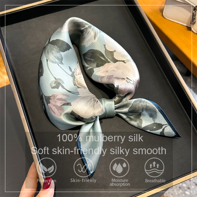 100% シルクスカーフバンダナ女性正方形牡丹プリントスカー - Scarf Silk Square のレビューと価格