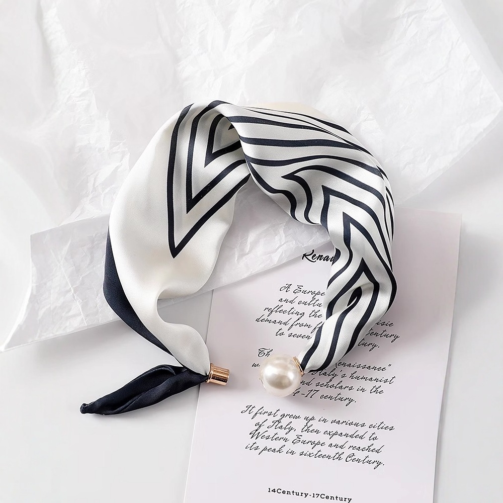 女性用、新作パールバックル付きシルクスカーフ、プリント柄、薄 - Face Scarf Mask のレビューと価格