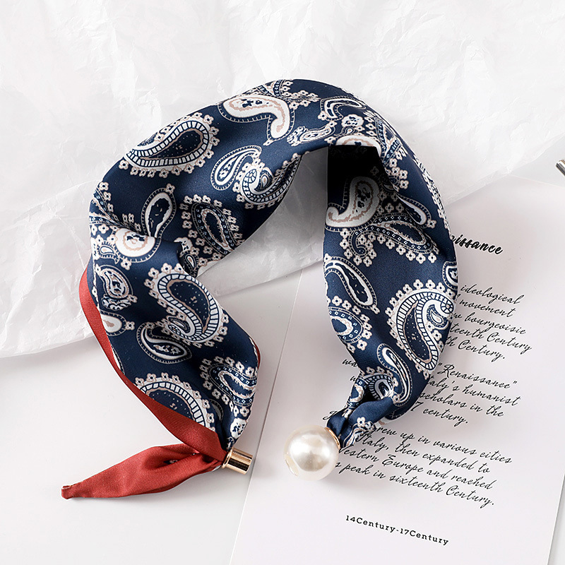 女性用、新作パールバックル付きシルクスカーフ、プリント柄、薄 - Face Scarf Mask のレビューと価格