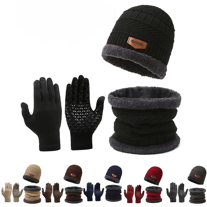 男性用防風カシミアニット帽、ネックスカーフ、手袋、屋外旅行、 - Muffler Men Wool のレビューと価格