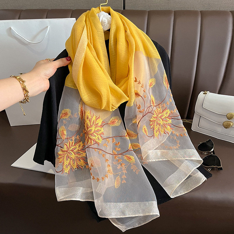 春夏ソリッドシルクスカーフ女性シンプルエレガントバージョンロ - Woven Scarf Blanket のレビューと価格
