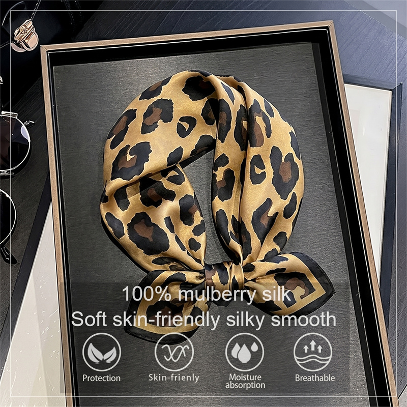 100% シルクスクエアスカーフヒョウ柄バンダナネッカチーフ - Face Scarf Mask のレビューと価格